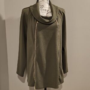 Coco Bianco Black Cowl Neck Tunic with Gold Zipper Accents XL